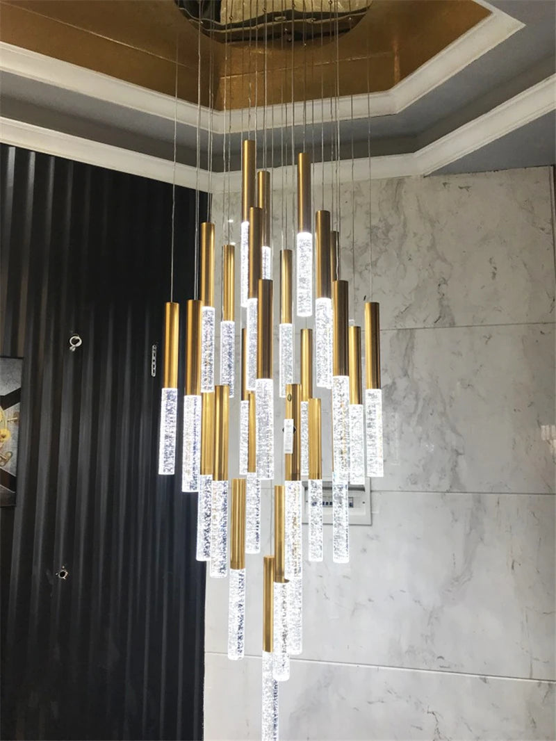 Modern Chandelier Lighting for Staircase Large Long Crystal Lamps Hallway Lobby Gold Chain Chandeliers Home Decor Light