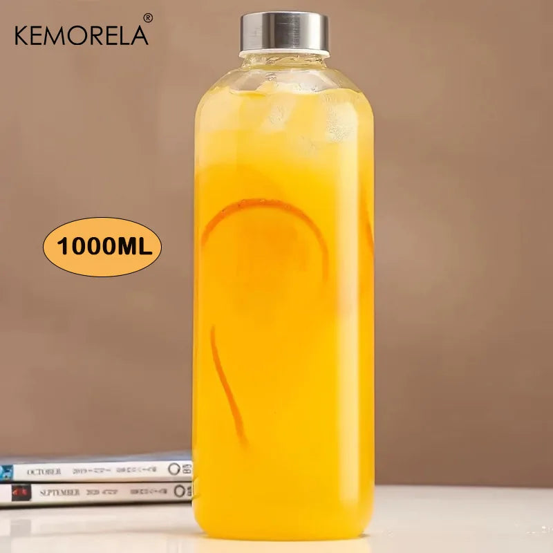 Glass Sports Water Bottle with Lid Leak-Proof And Heat-Resistant 500/750/1000ML for Travel And Storing Such As Juices, Smoothies