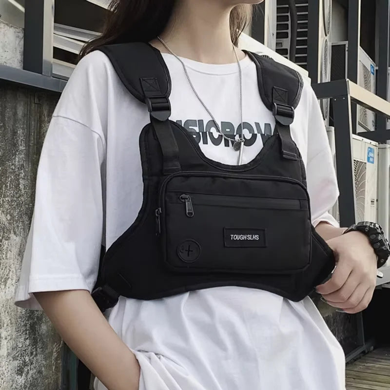 Tactical Chest Bag Outdoor Sports Vest Bag Adjustable Strap Utility Chest Pack Multi-Pocket Waist Fanny Pack for Cycling Hiking