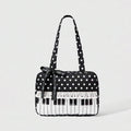 Polka Dot Piano Key Lace Ribbon Shoulder Bag,Contrast Color Patchwork Large Women Bowling Tote Bag,Y2k Girls Wave Point Handbag