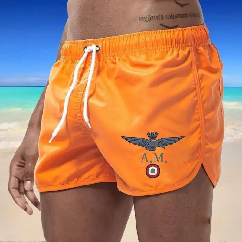 2024 Men's Fashion Printed Swimming Shorts Quick-Drying Beach Suit Breathable Drawstring Pocket