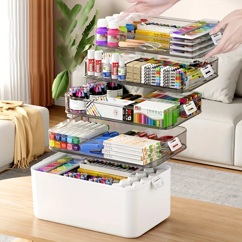Large Capacity Multi Layer Transparent First Aid Medicine Storage Box Secure Snap Buckle Dustproof Household Emergency Drug Organizer Detachable Compartment Medical Supply Container For Family Home Office Car Travel Camping O