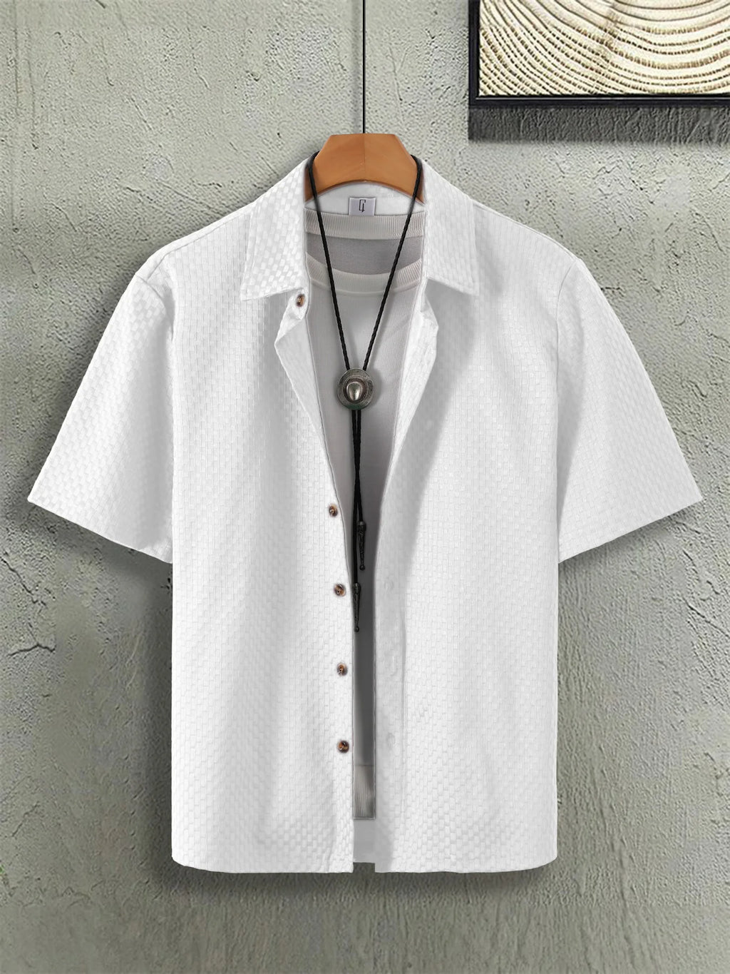 Men's Beach Casual Wear: Bubble Fabric Shirt Set, Loose Fit, Turn-down Collar, Buttoned Cardigan, Men's Cotton Summer Daily Apparel