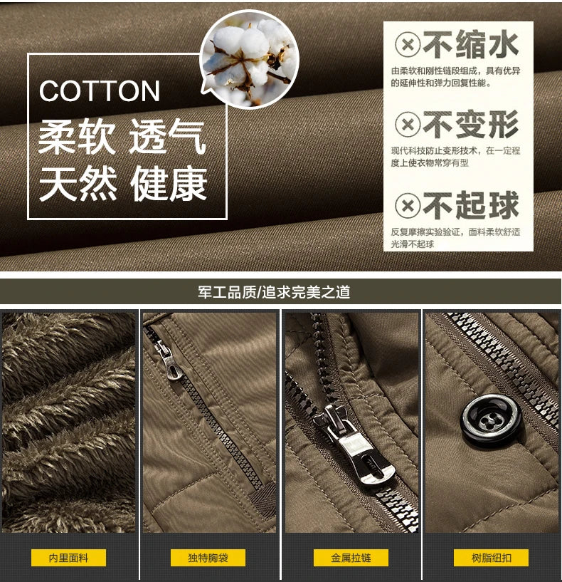 Solid Parkas Male Coat Large Size Clothing Parka Outdoor Men's Winter Jacket Plus Velvet Thick Warm Multi Pocket Jackets