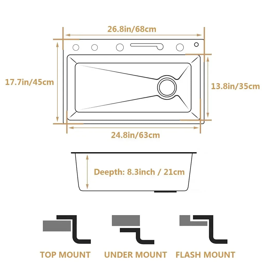 China Factory Kitchenroom Sink Multifunction  Smart Waterfall Stainless Steel Sink Kitchen Kitchen Sinks with 4function