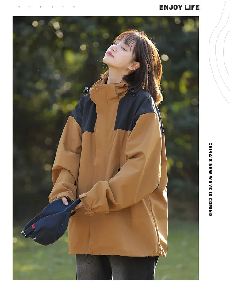 Women Outdoor Waterproof Cycling Jackets Autumn Winter Multi-Pocket Workwear Climbing Clothes Lightweight Loose Windbreaker Coat