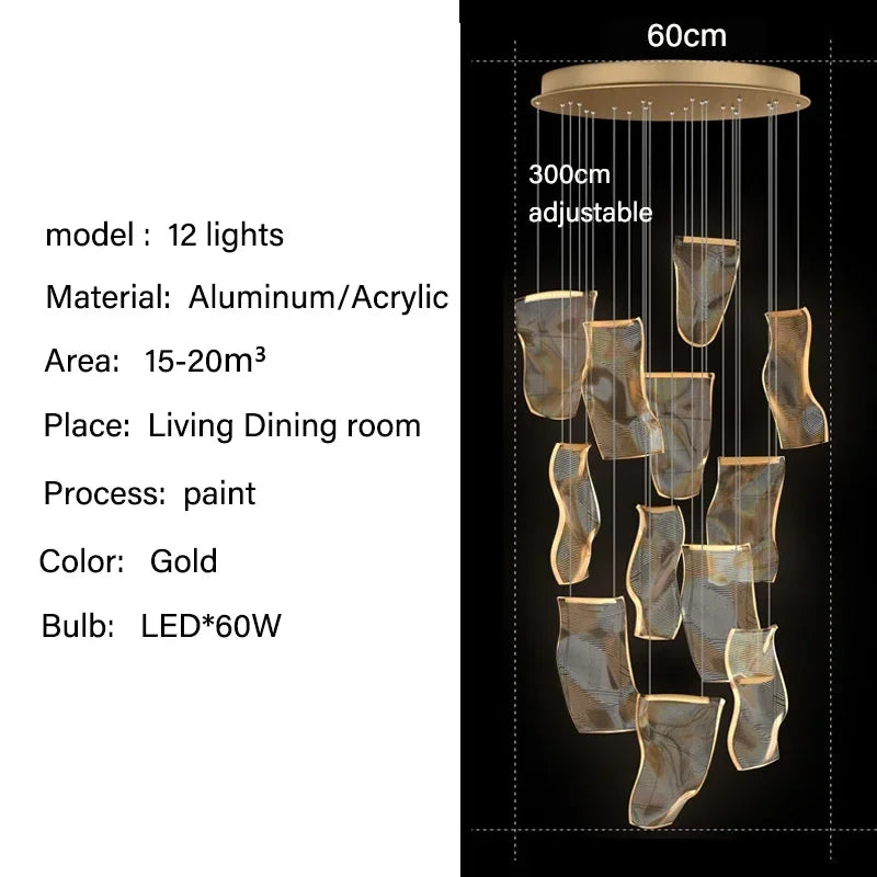 Modern LED Pendant Lights Living Dining Room Lighting Lustre Decor Chandelier Indoor Villa Duplex Stairs Hanging Lights Fixture