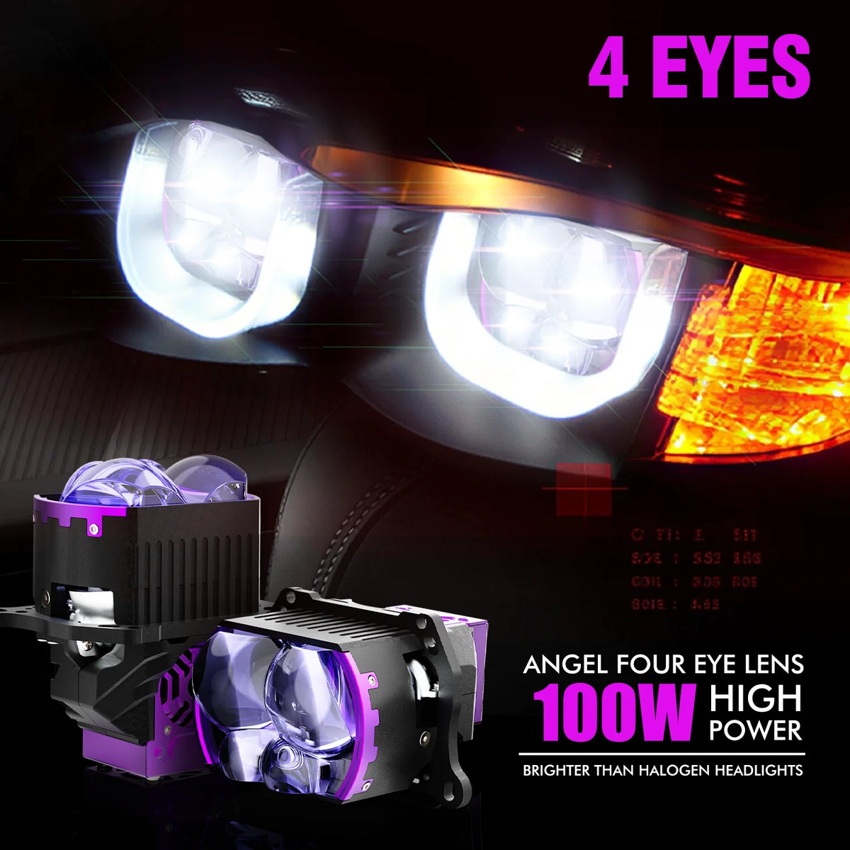 New Arrival 3.0 Inch Ultra Bright High/Low Light 220W/180W 50000lm LED Headlight Lens, Dual LED Projector 4-5 Laser Light