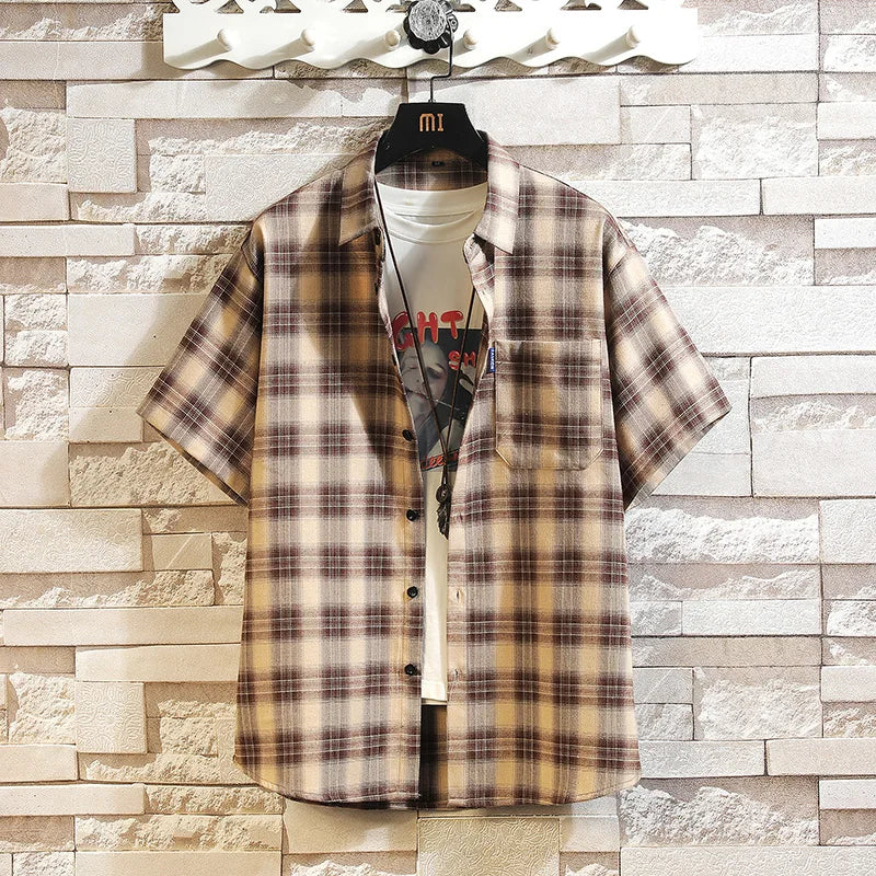 New Men's Shirts Casual Loose Designer Plaid Short Sleeve Shirts Mens Clothing Trend Social Mens Office Shirt Daily Work 5XL