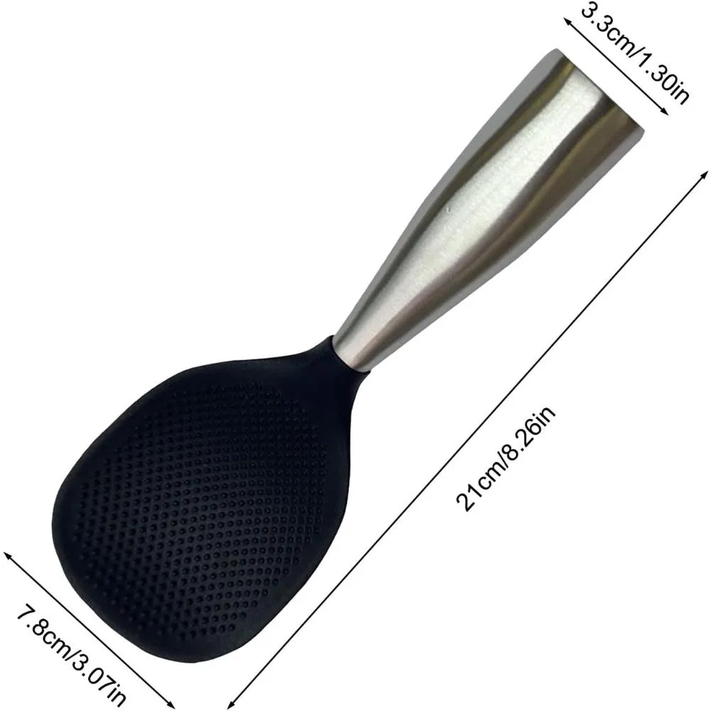Stainless Steel Handle Silicone Spoon Food Grade Non Stick Non Slip Rice Spoon High Temperature Resistant Kitchen Utensil