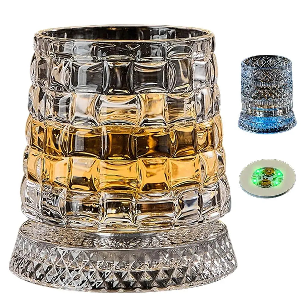 Luminous Rotating Whiskey Glass Elegant Whiskeys Cup Crystal Glass Drinkware for Parties for Cocktail Party Drinking Glass