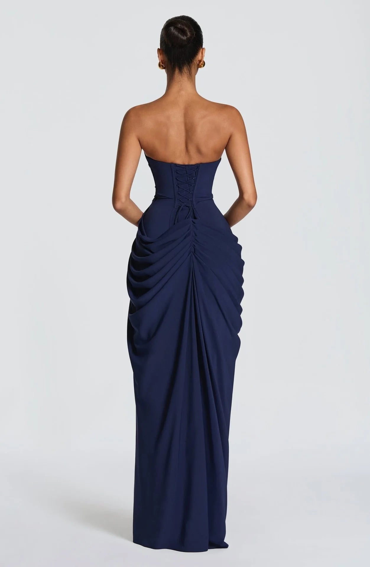 Elegant Backless Long Skirt Solid Color Simple High-Grade Waist Side-Opening Design Sexy Dinner Dress Celebrity Style