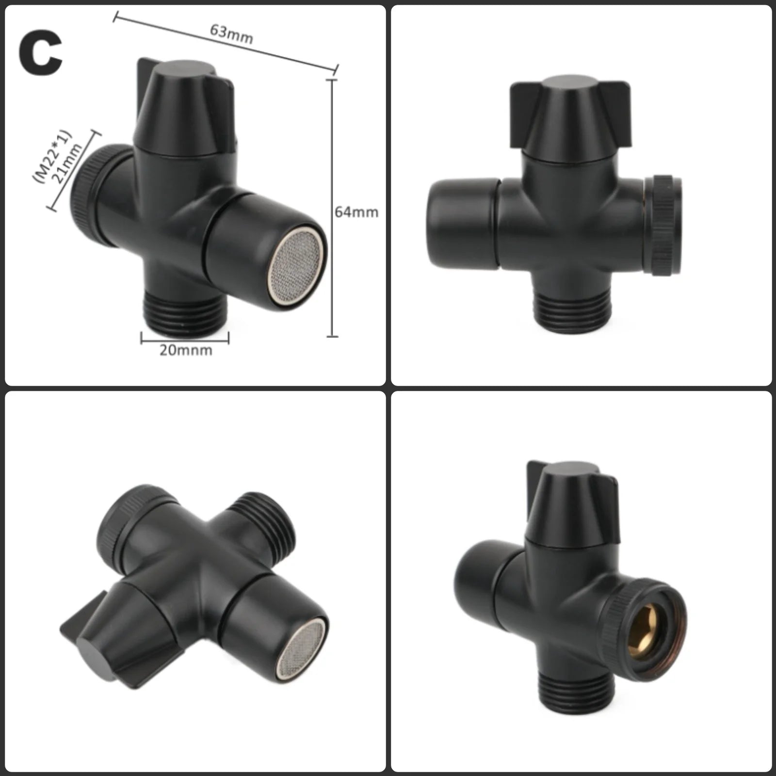 Black Brass Shower Arm Adapter G1/2’’ G3/4 Shower Diverter Valve For Handheld Shower Head Bathroom Kitchen Accessories