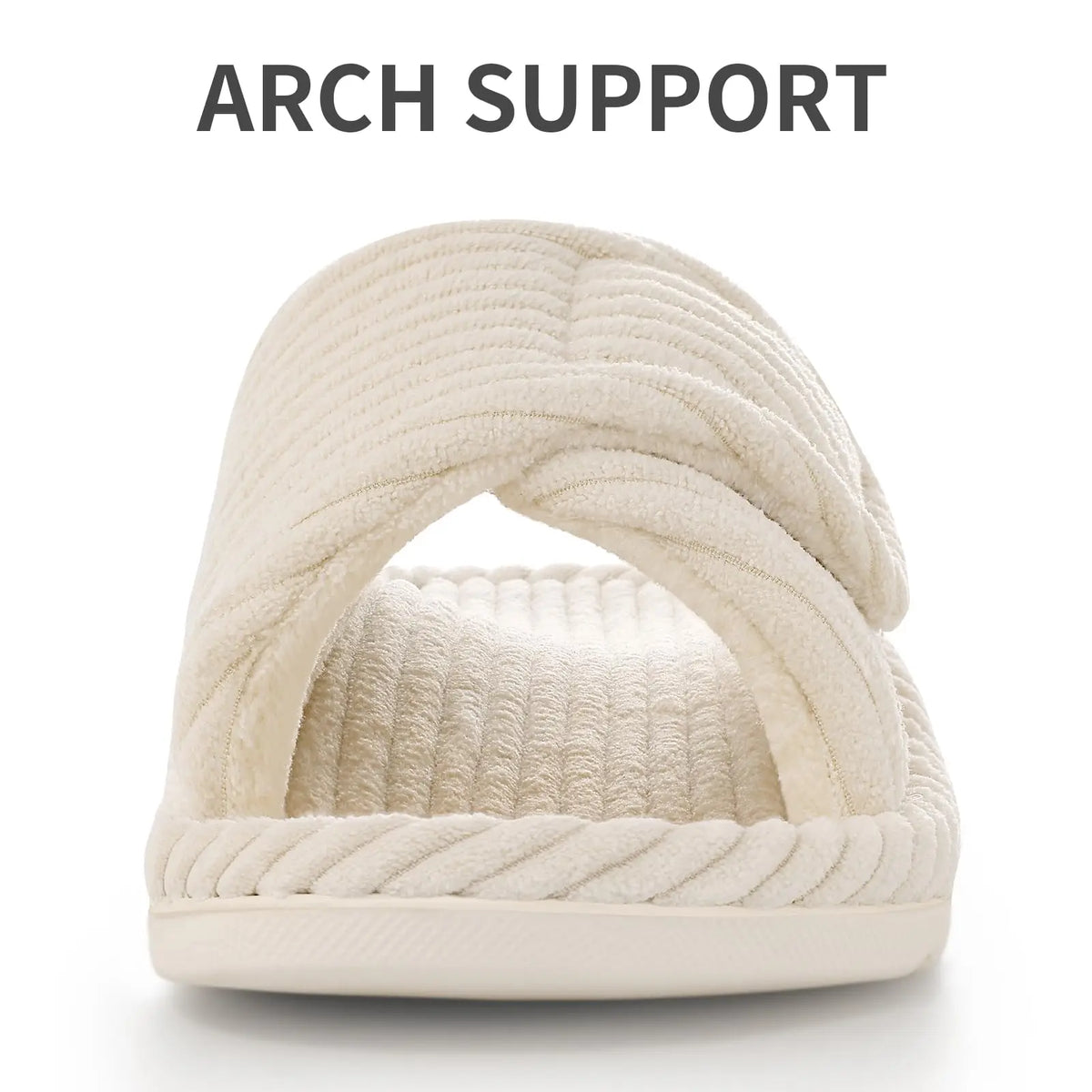 Evshine Women's Orthopedic House Slippers Arch Support Indoor Fur Slippers with Adjustable Strap Open Toe Corduroy Bedroom Shoes
