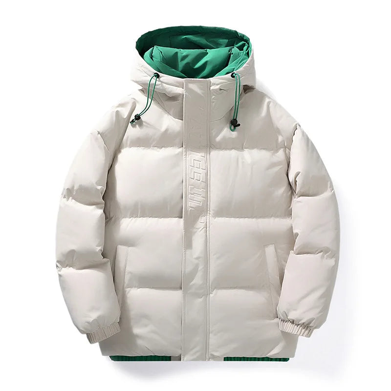 Mens Couple Fashion Cotton Padded Jacket Winter Thick Fleece Lined Hooded Coat Streetwear Parka Outerwear