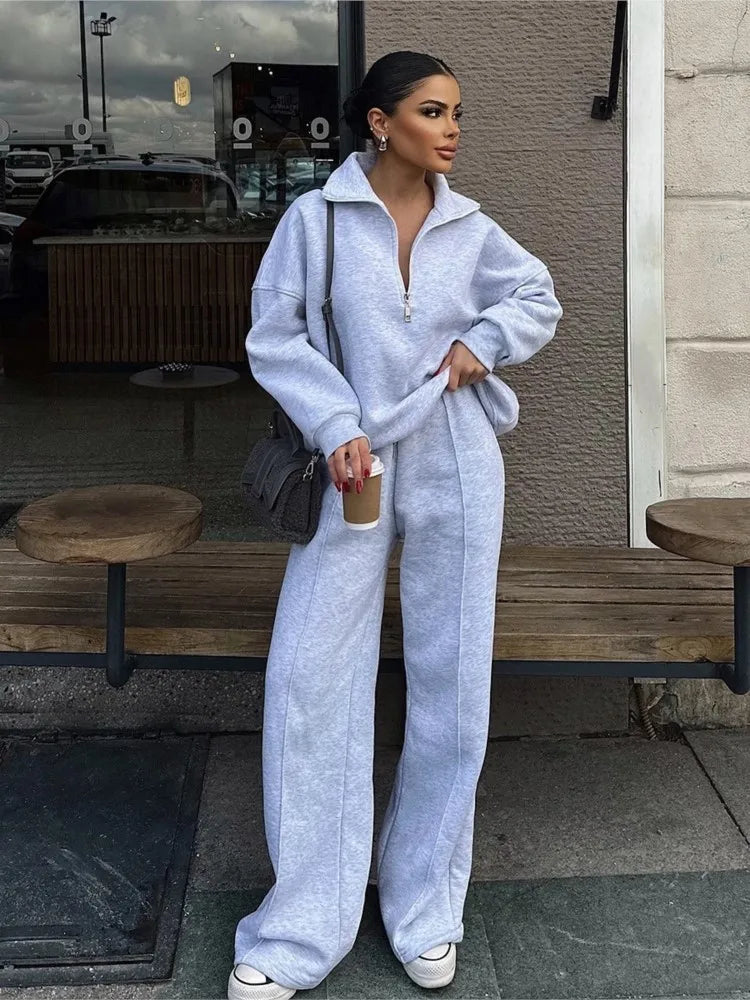 2025 Winter Casual New In Matching Sets 2 Pieces Set Woman Two Piece Outfits Women's Clothing Solid Color Pullover Long Sleeves