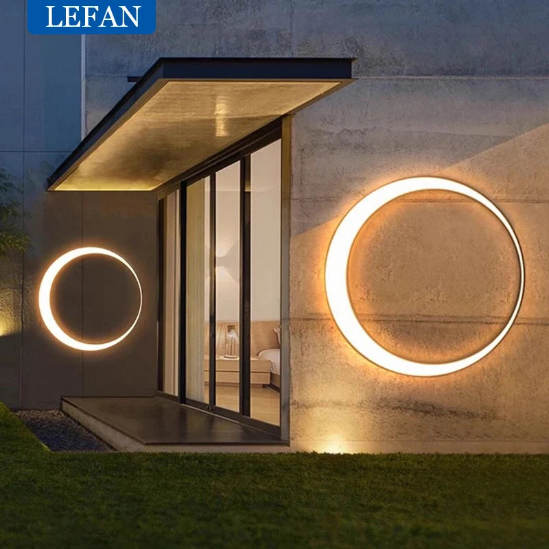 Modern IP65 Waterproof LED Outdoor Wall Light Villa Terrace Garden Street Light Round Moon Background Porch Lamps