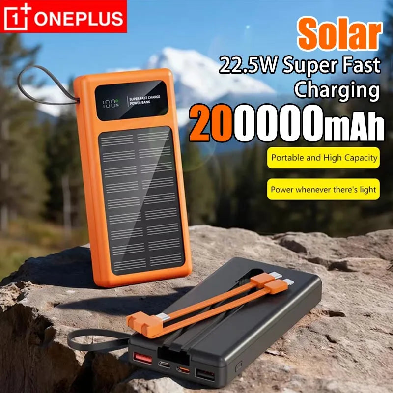 Oneplus 200000mAh Large Capacity Solar Power Bank Super Fast Charging Built-in Power Bank Portable Fast Charging Power Bank New