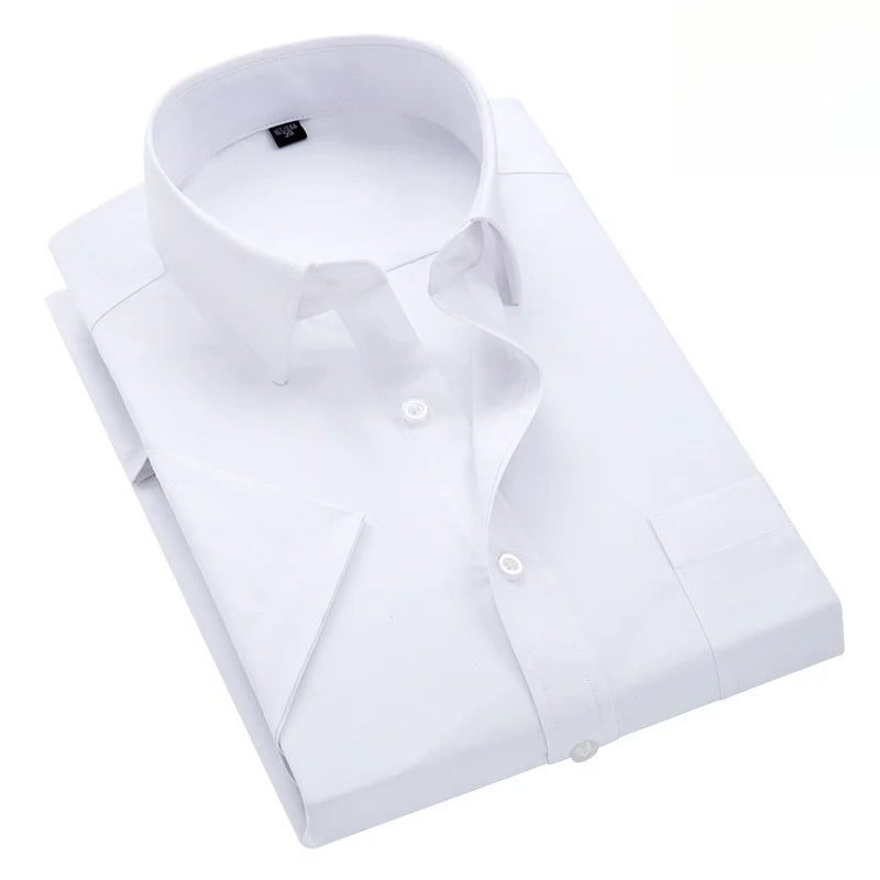 Men Formal Shirt Short Sleeve Office Solid Color Striped Fashion Business Pocket White Social Shirt Men's Clothing 5XL 6XL