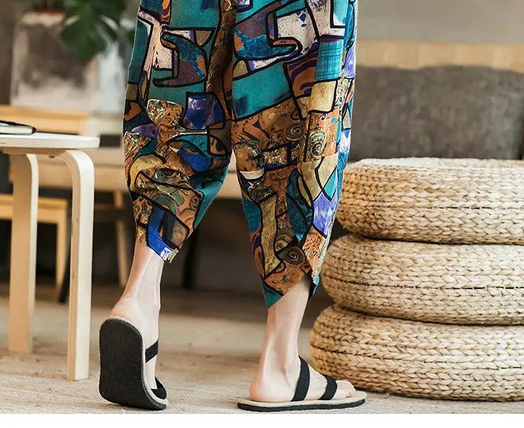 Men's Casual Cotton Linen Seven-Foot Pants Summer plus Size Lantern Loose Fit Shorts Harlan Style Comfortable Breathable Leis...