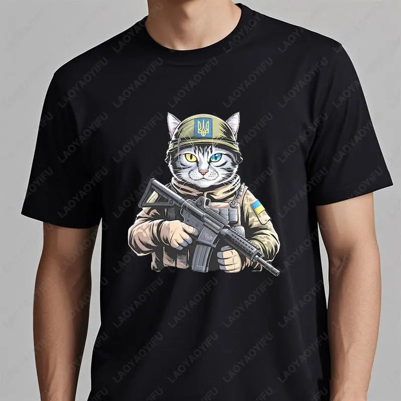Ukraine Cat Army Uniform Zelensky Tshirt Cotton Men Woman Casual Tees Patriotic Ukrainian Gift Ukrainian Trident Streetwear Tops