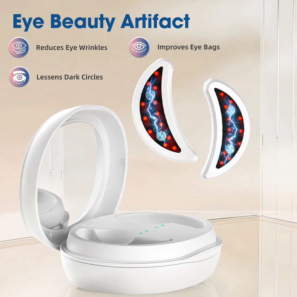 2-IN-1 Face & Eye Beauty Massager Micro-current Red Light EMS Anti Aging Bags Dark Circles Reduce Electric Eye Rejuvenation Pads
