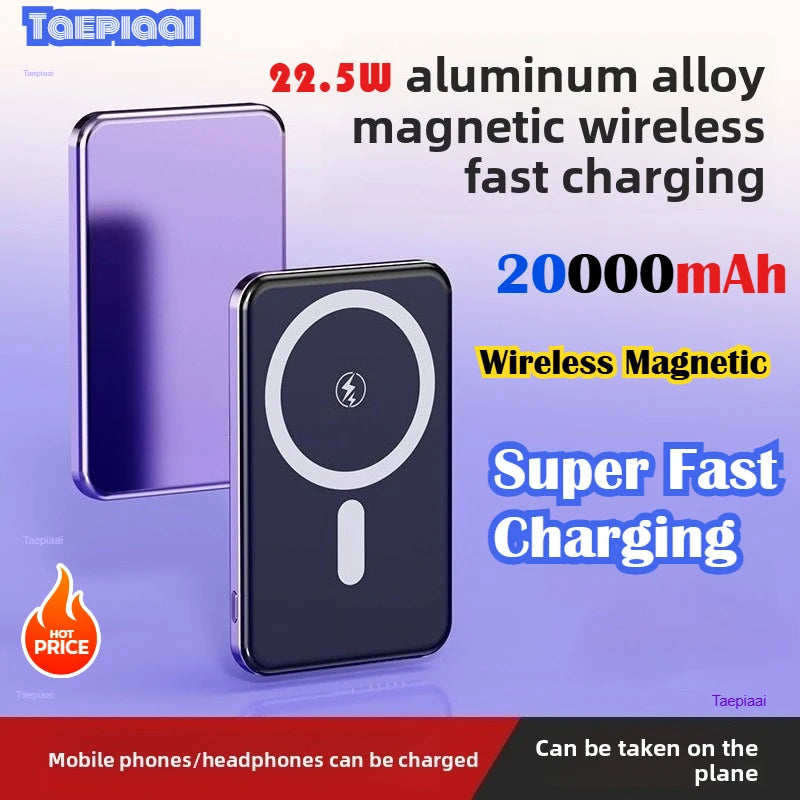 Taepiaai 20000mAh Magnetic Wireless Power Bank Ultra Thin Portable CCC Certified Super Fast Charging Pack for MagSafe for Iphone