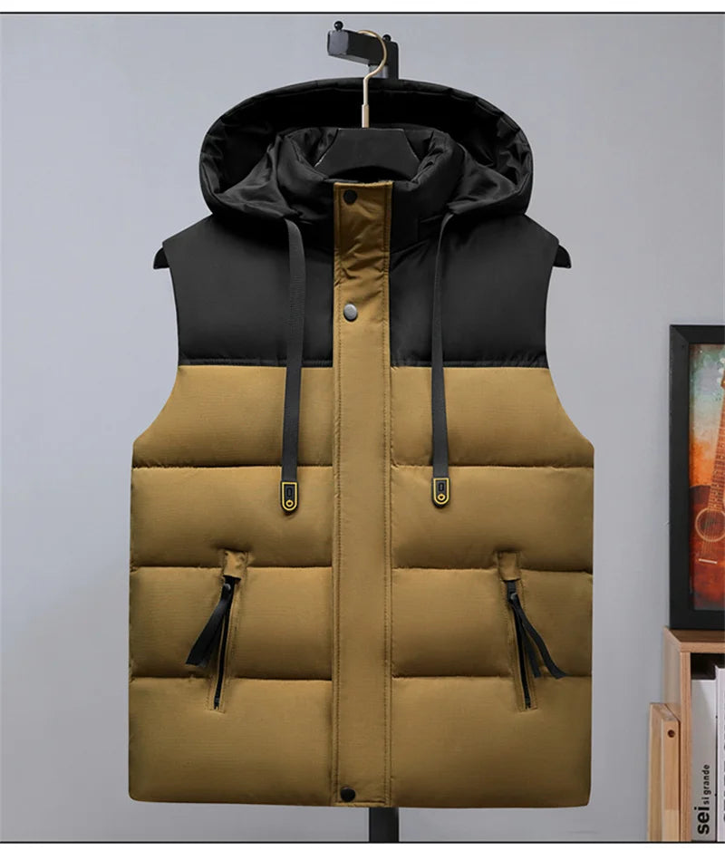 Plus Size Cotton Padded Vest for Men Warm Autumn Winter Sleeveless Jackets Hat Detachable 6XL Fashion Loose Coat Men Clothing