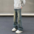 Mens Vintage Washed Distressed Loose Flare Denim Jeans