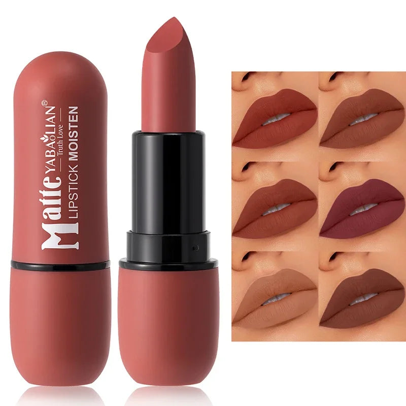 6-Color Matte Lipstick Sexy Velvet Lips Smooth Contour Pencil Brown Lip Waterproof Long-Lasting Color Lips Lipgloss Makeup