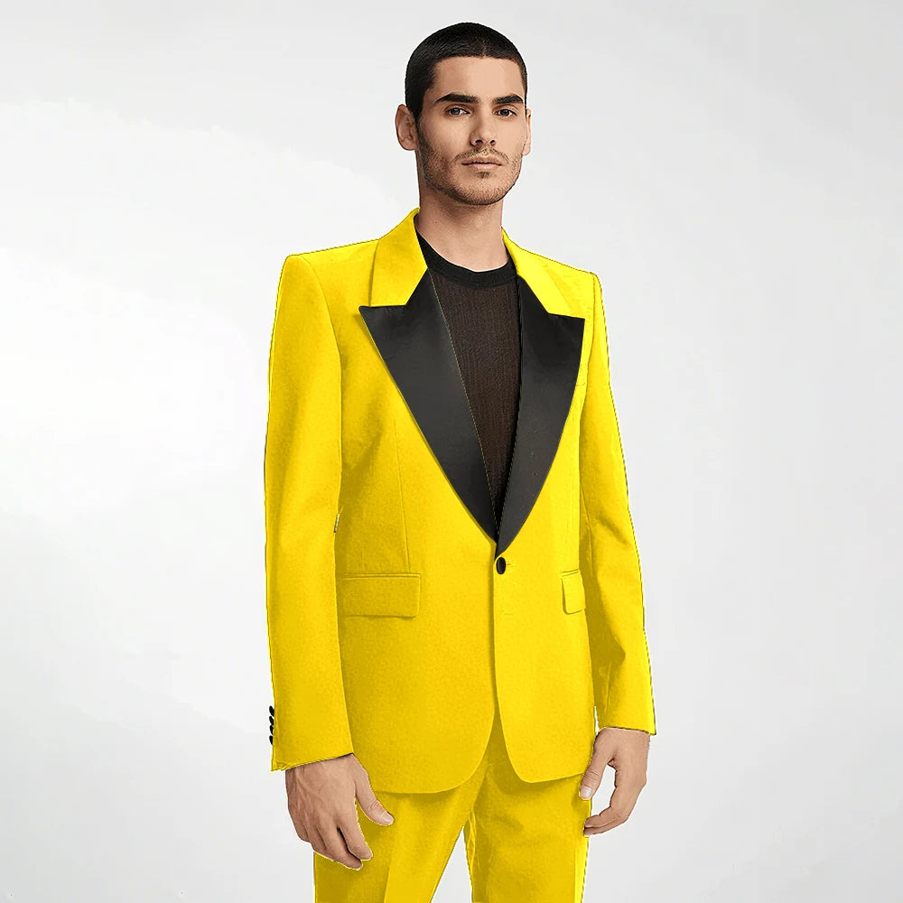Handsome Black Men's Suit 2 Pieces Single Button Peak Lapel Set Daily Fashion Male（Blazer+Pants）
