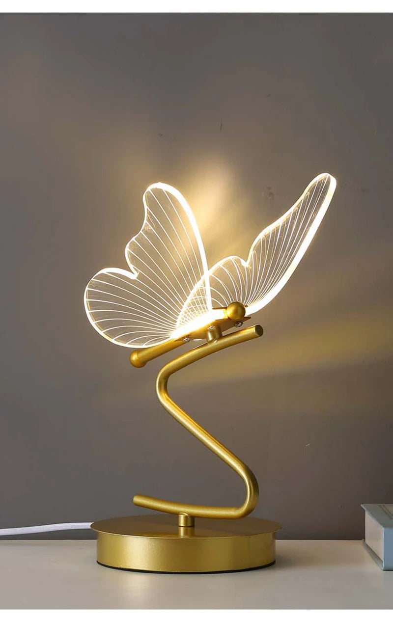LED Table Lamp Indoor Lighting Switch Button Home Decoration Bedroom Bedside Living Room Restaurant Nordic Butterfly Desk Lamps