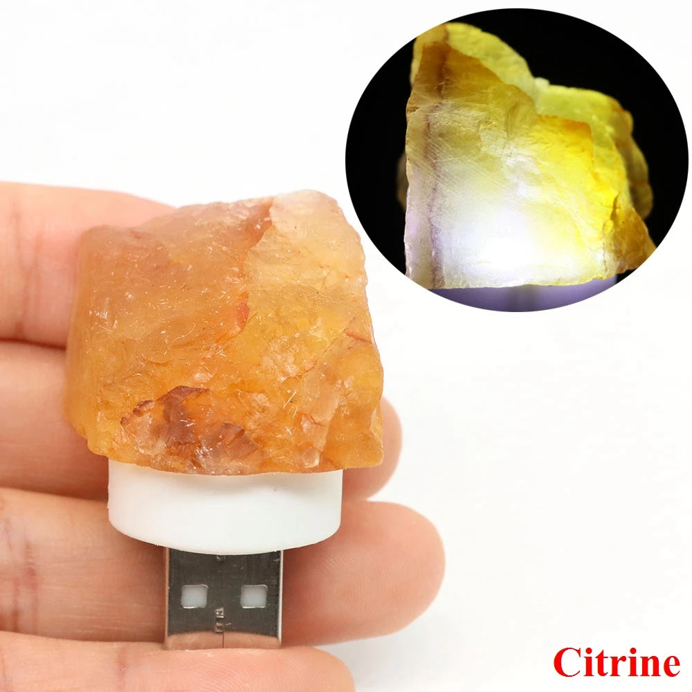 Natural Irregular Crystals Stone USB Light Rose Quartz Amethyst Raw Minerals Small Night Lamp Reiki Healing Bedroom Home Decor