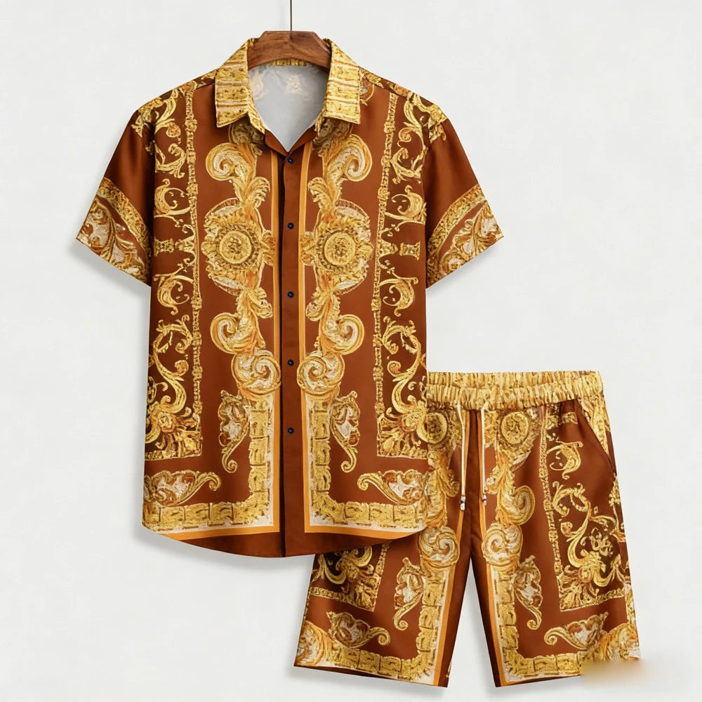 Men's New Summer Shorts Suit European Pattern 3D Printed Shirt Shorts Hawaiian Vacation Design Men's Clothes Fast Shipping