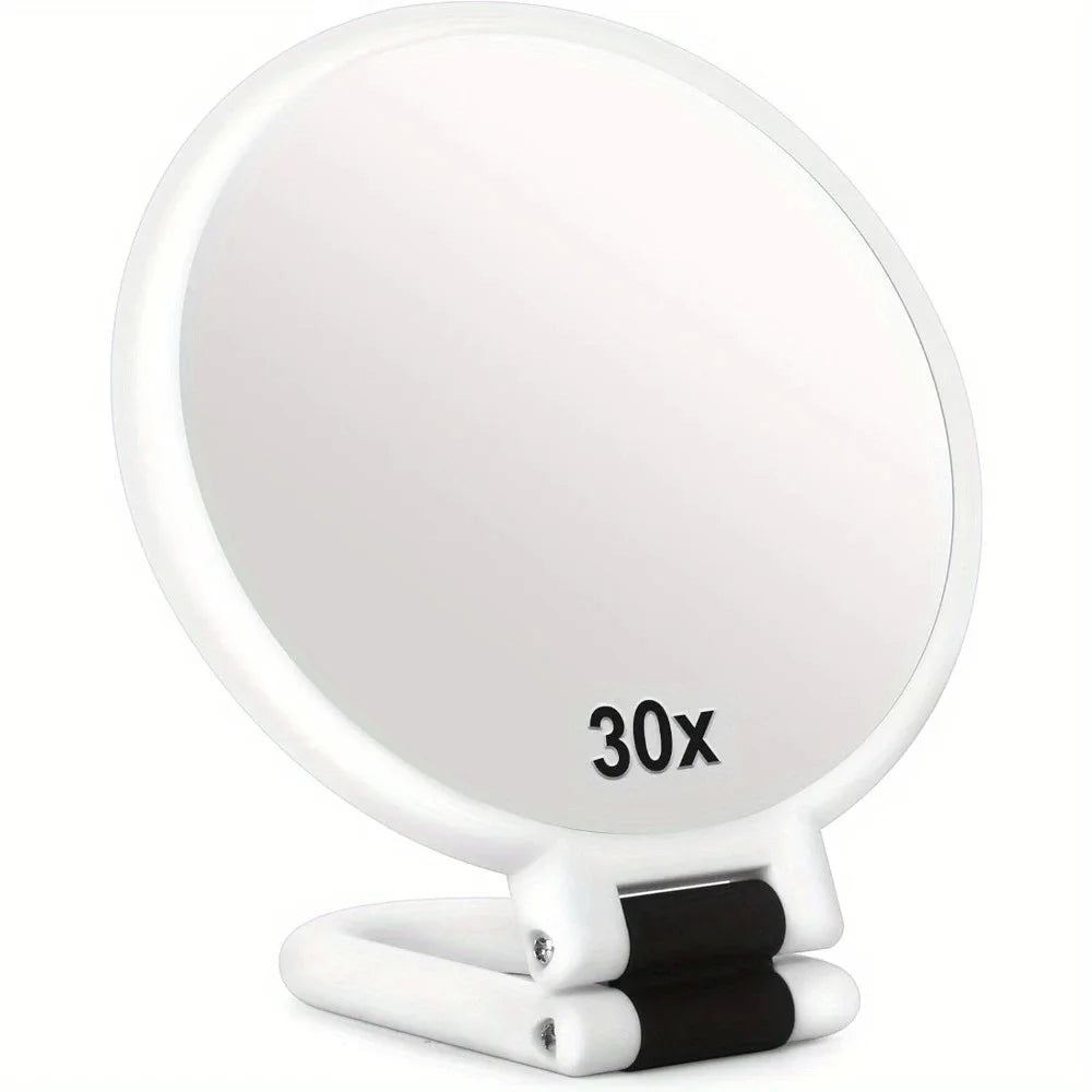 30X Magnifying Handheld Mirror Double Sided Foldable Travel Makeup Mirror Adjustable Rotation Pedestal Hand/Hanging VanityMirror