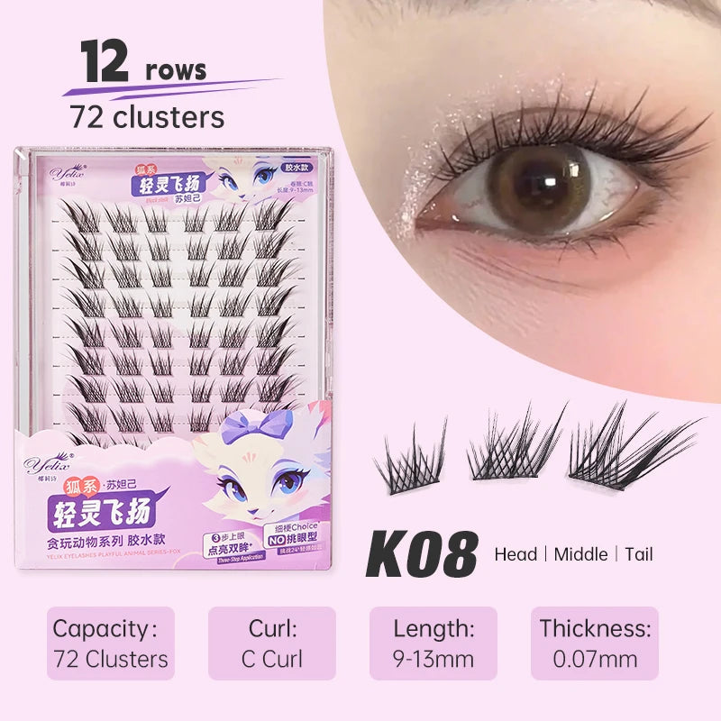 Yelix DIY Cluster Lashes Natural Eyelash Extension Volume Individual Lashes Mixed Tray Lashes Cluster Natural Eyelashes Makeup