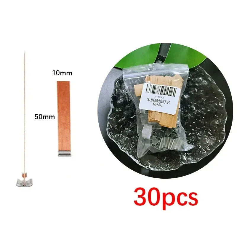 30pcs High Quality Wooden Candle Wick With Clip Base Craft Wicker Paraffin Beeswax Burning Smokeless Wick Candle Making Supplies