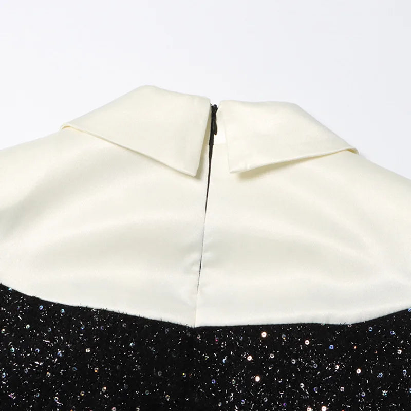 2025 Dress Women Female Clothing Fashion Summer New Sequined Contrast Color Heavy Beading Slim Fit Long Sleeve A-line Dress