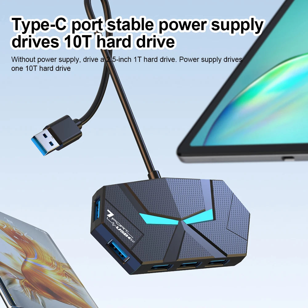 7-in-1 USB Docking Stations USB 3.0 HUB USB Splitter Adapter OTG 5Gbps High Speed Transmission TYPE C Power Supply For PC Laptop