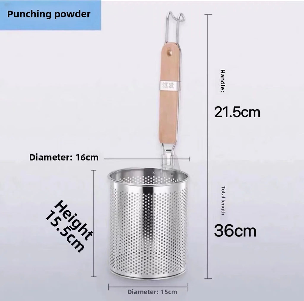 Durable Thickened Stainless Steel Funnel Kitchen Gadgets Wooden Handle Pasta Basket Strainer Multifunctional Noodle Funnel