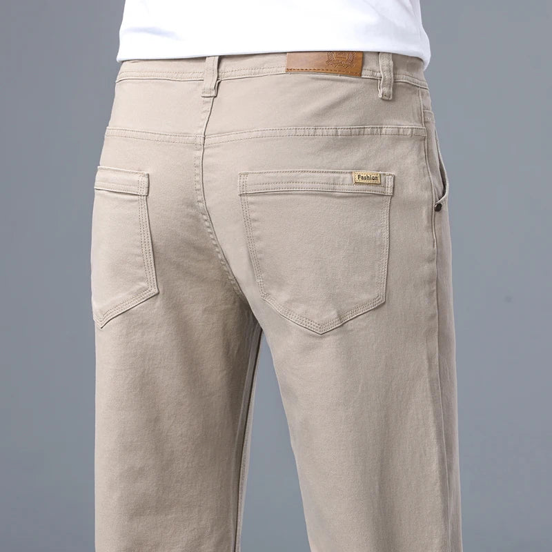 Classic Straight Men's Jeans Spring New Fashion Business Work Casual Trousers Comfort Elastic Solid Color Denim Pants