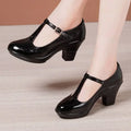 Small Size 32-43 Patent Leather Shoes Women Mary Janes Spring 2025 T Stap Platform Pumps Block High Heels for Office Mom Dance