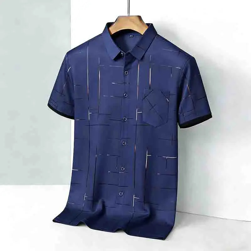 2026 New Men's Silky Short Sleeve Shirt Wrinkle-Resistant Short Sleeve Casual Office Daily Wear