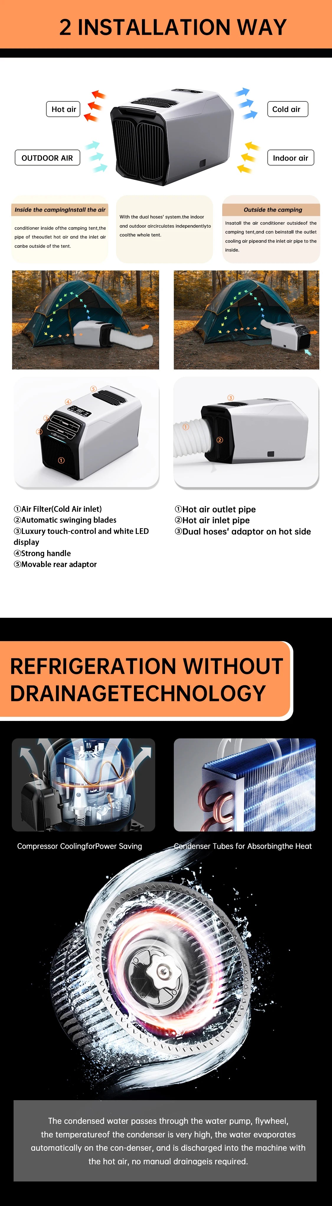 Portable Air Conditioner,8000BTU AC 220V/110V Camping Air Conditioner with App Control, Low Noise Compressor for Tent RV Caravan