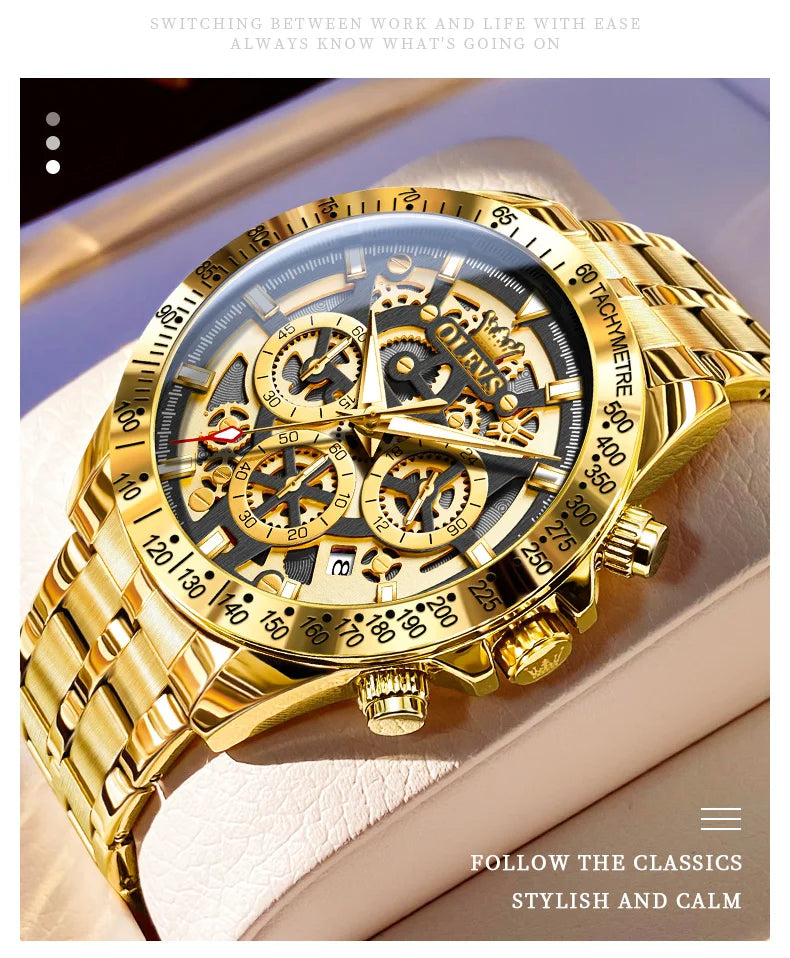 OLEVS 9913 Mens Watch Quartz Watch Classic Multifunctional Business Watch For Men 30m Waterproof Luminous Box Gift
