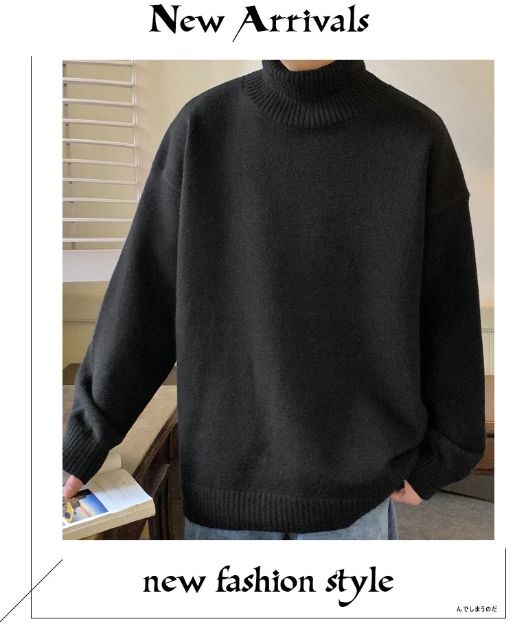 2026 New Autumn Men Turtle Neck Sweater Unisex Casual Loose Fit Trendy Knitted Top Pullovers Outwear Clothing Oversized M-3XL