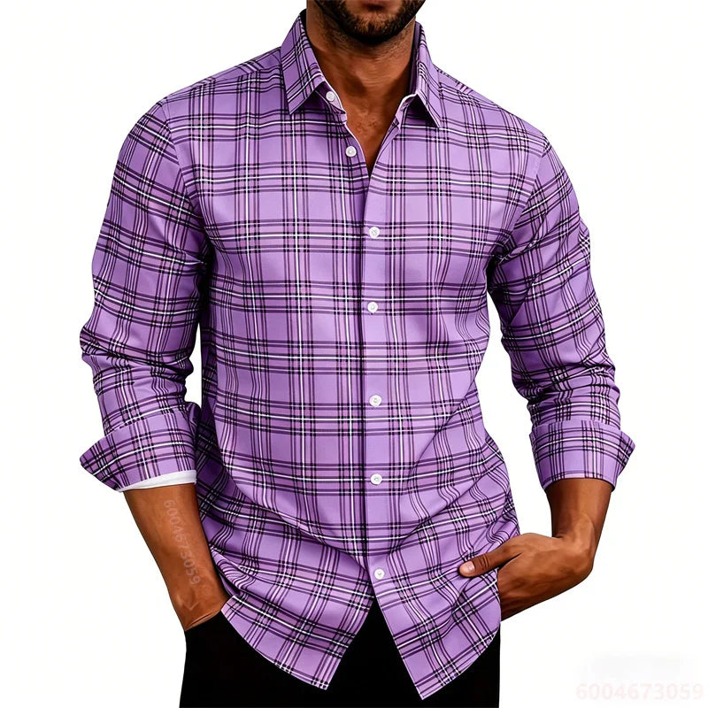 2026 New Men's Shirt Classic Plaid Long Sleeved Shirt Plaid Long Sleeved Formal Shirt Breathable and Comfortable XS-6XL Size