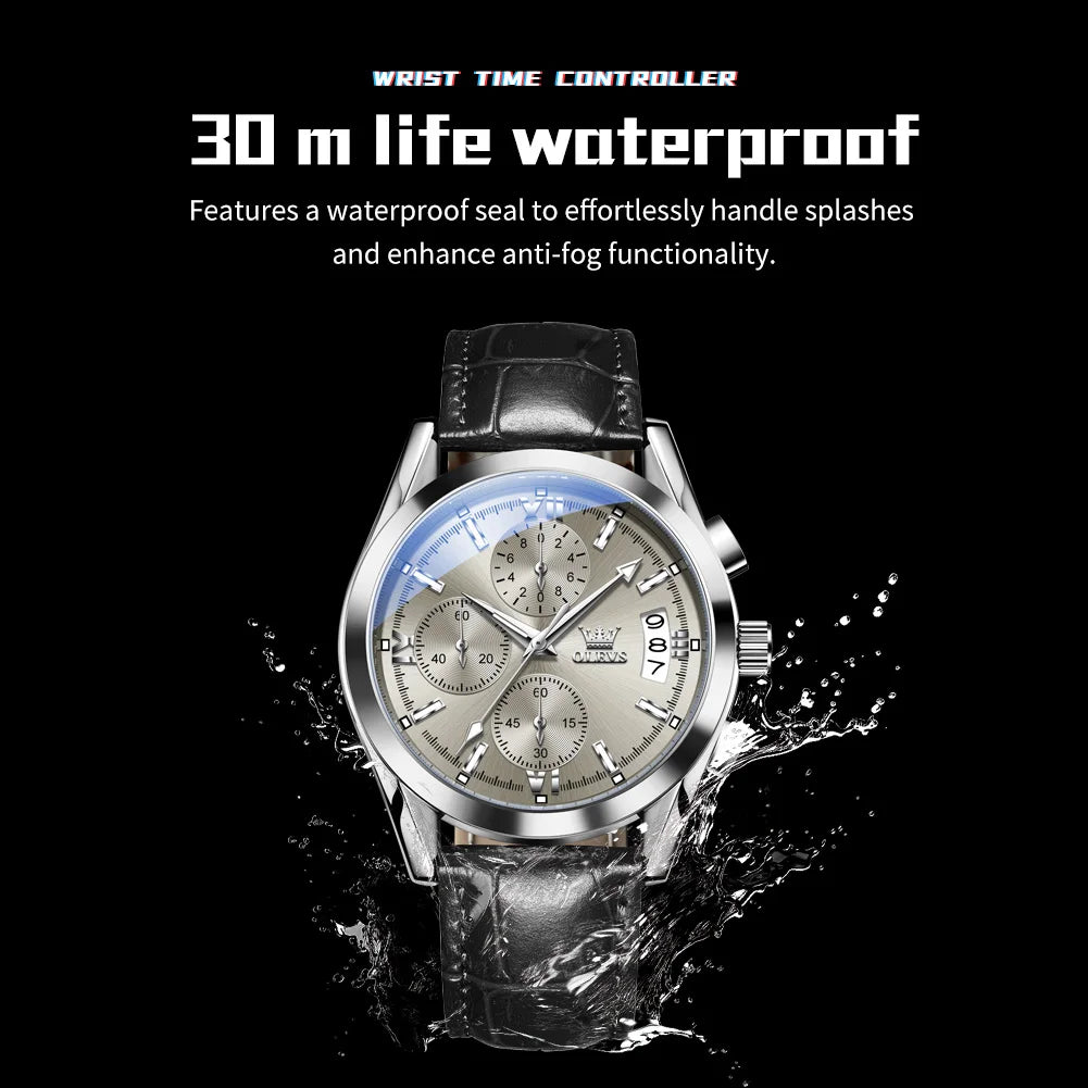 OLEVS 2987 Men Original Quartz Movement Wristwatch Fashion Metallic Texture Calendar Window Luminous Function Waterproof Watch