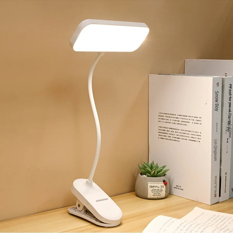Clip-On Desk Lamp with Eye Care, USB Rechargeable & Plug-in Dimmable LED Light, Adjustable Study Lamp for College Dorm, Bedroom
