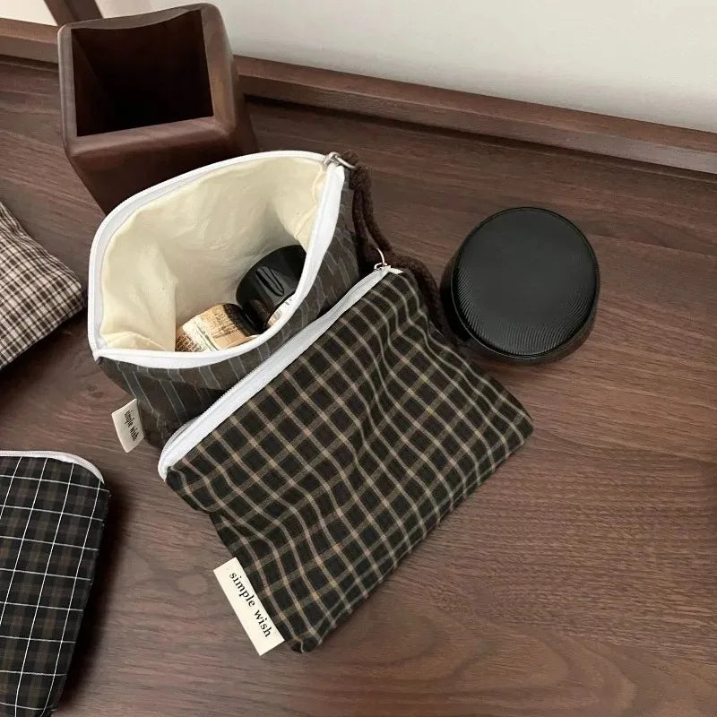 Retro Plaid Women Mini Makeup Bag Coin Purse Zipper Small Pouch Portable Female Lipstick Cosmetic Organizer Storage Bag